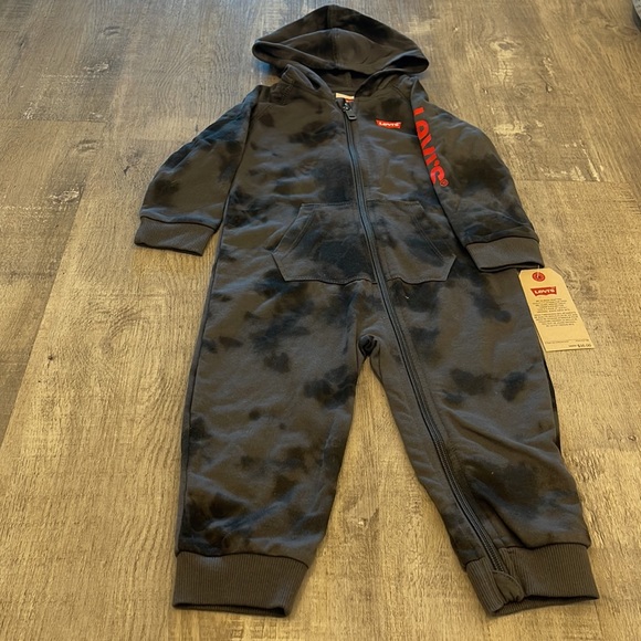 Baby Boy's Tie-Dye Print Hooded Coverall in magnet grey - Picture 3 of 3